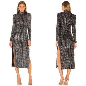 Smythe Sequin Side Slit Midi Dress Silver Sequin Stripe